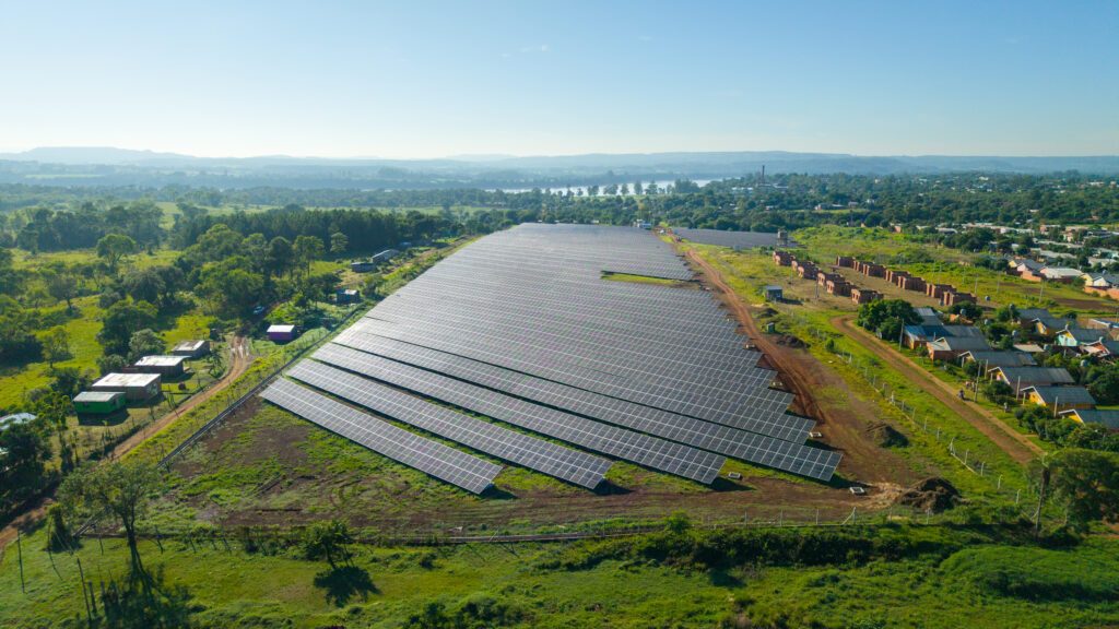 Emerging markets impact - Advancing climate impact for bond investors - Aerial view of a solar power plant in San Javier, Misiones, Argentina.